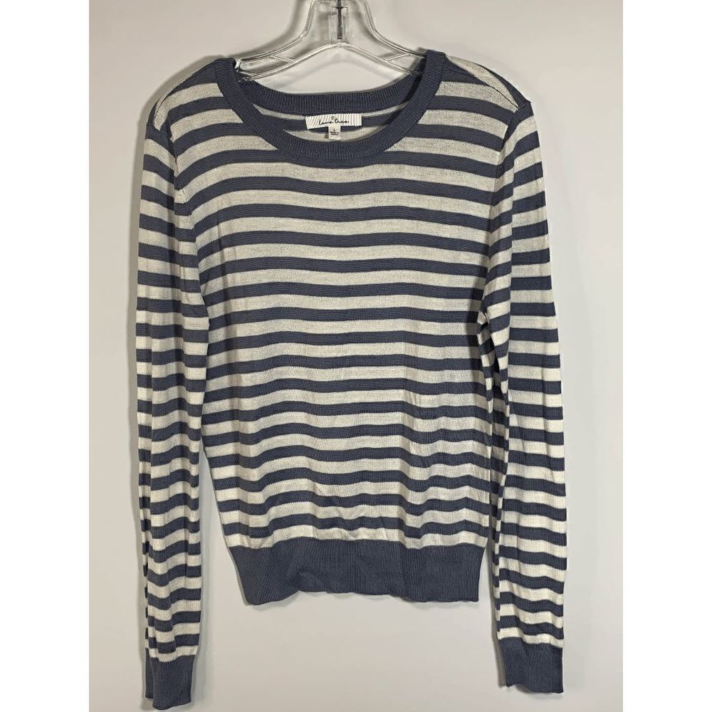 Love Tree Women Pullover Sweater Soft Knit Striped Long Sleeve Blue White Large